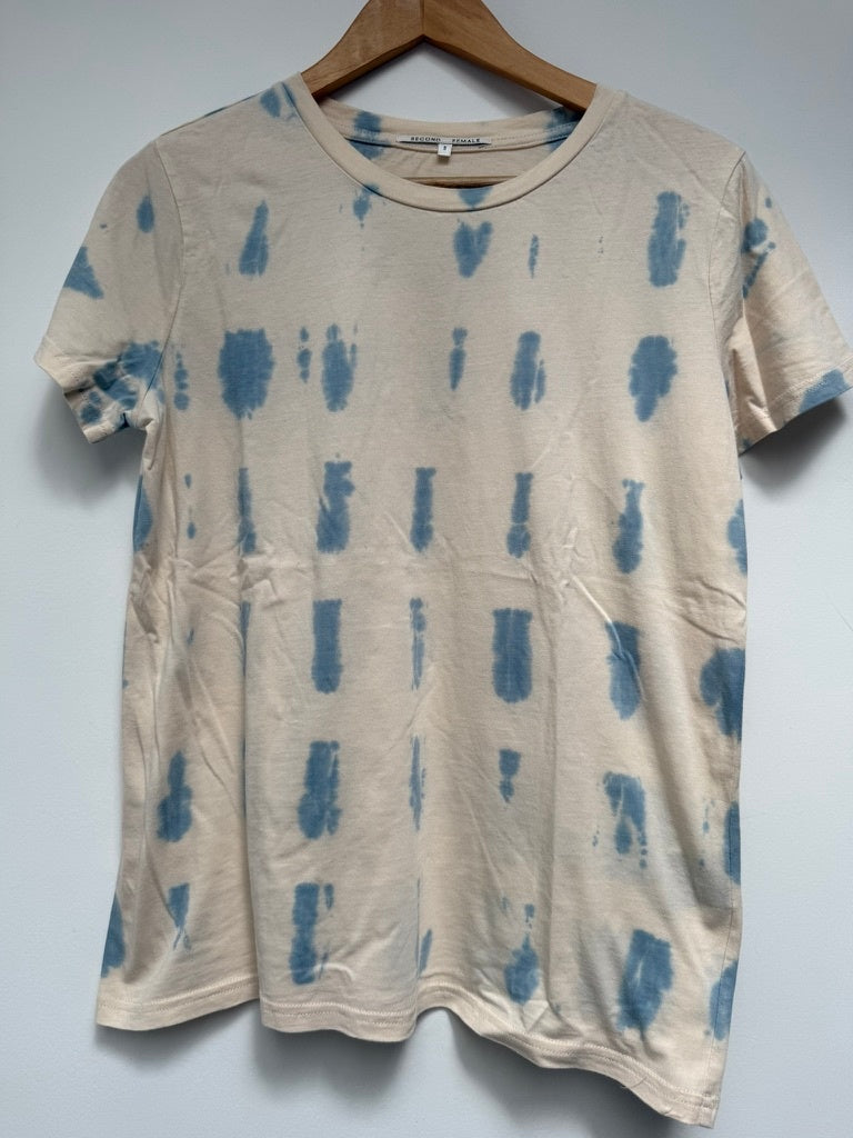 SECOND FEMALE T-Shirt maat S lichtblauw, beige