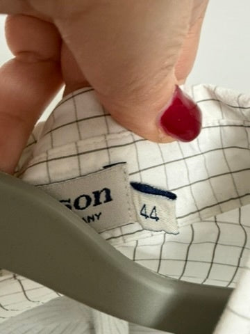 Donaldson Blouse maat 44 Wit met een fijn grijs geruit patroon