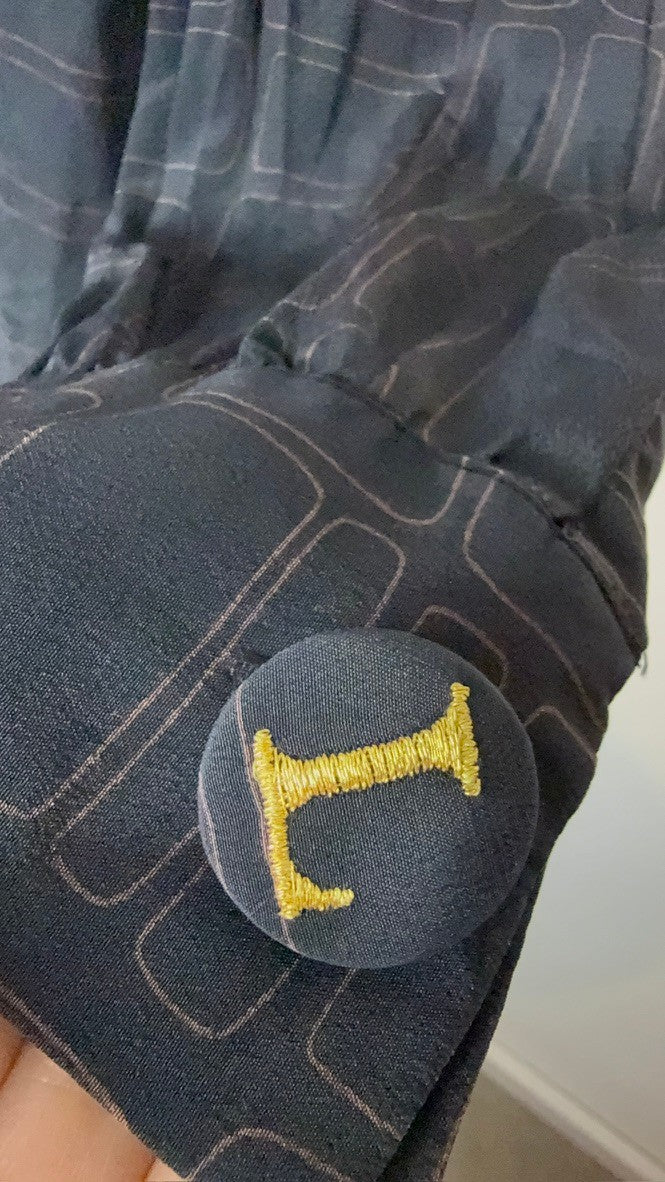 laundry industry Blouse maat M Zwart met een geometrisch patroon in lichtbruin