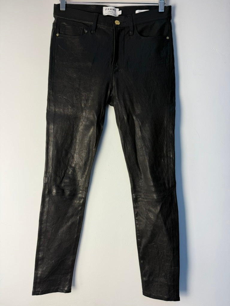 FRAME Leren skinny maat 28 zwart