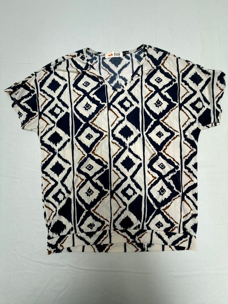 FOS Top maat L Navy blauw, wit en bruin