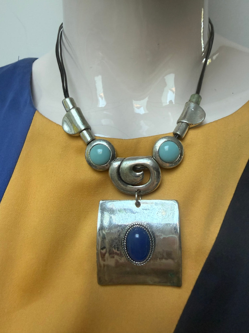 Ketting maat Onbekend zilver, Mosterdgeel en blauw