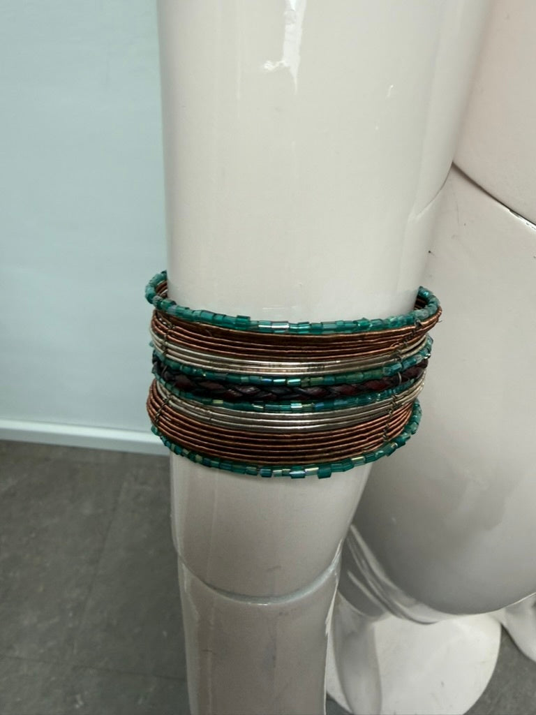 Onbekend Armband maat One size Turquoise, bruin, koper, zilver en wit