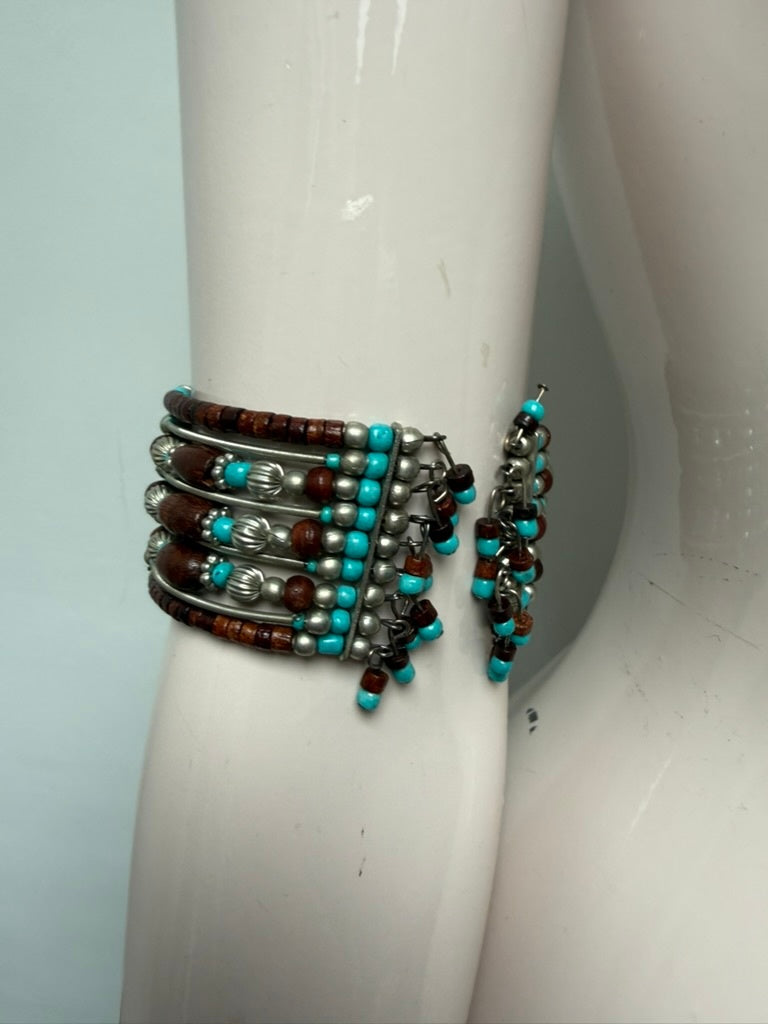 Vintage Armband maat One size Turquoise, zilver en bruin