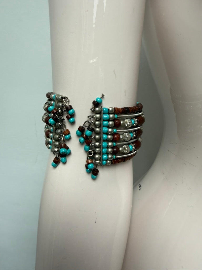 Vintage Armband maat One size Turquoise, zilver en bruin