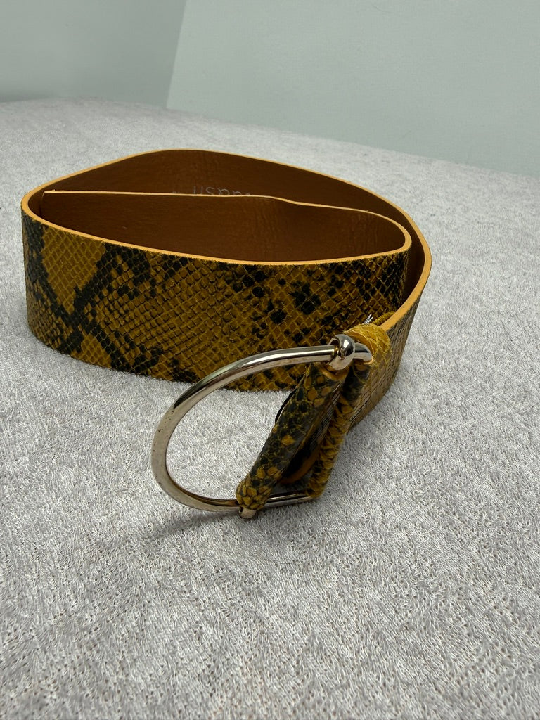 ba&sh Leren Riem Slangenprint Maat 75 – Gele Pythonlook Taille- en Heupriem