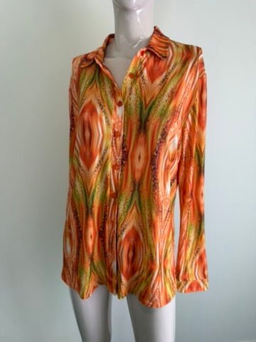 Angelle Milan - Blouse - oranje/groen/geel, all-over patroon, losvallend - XL