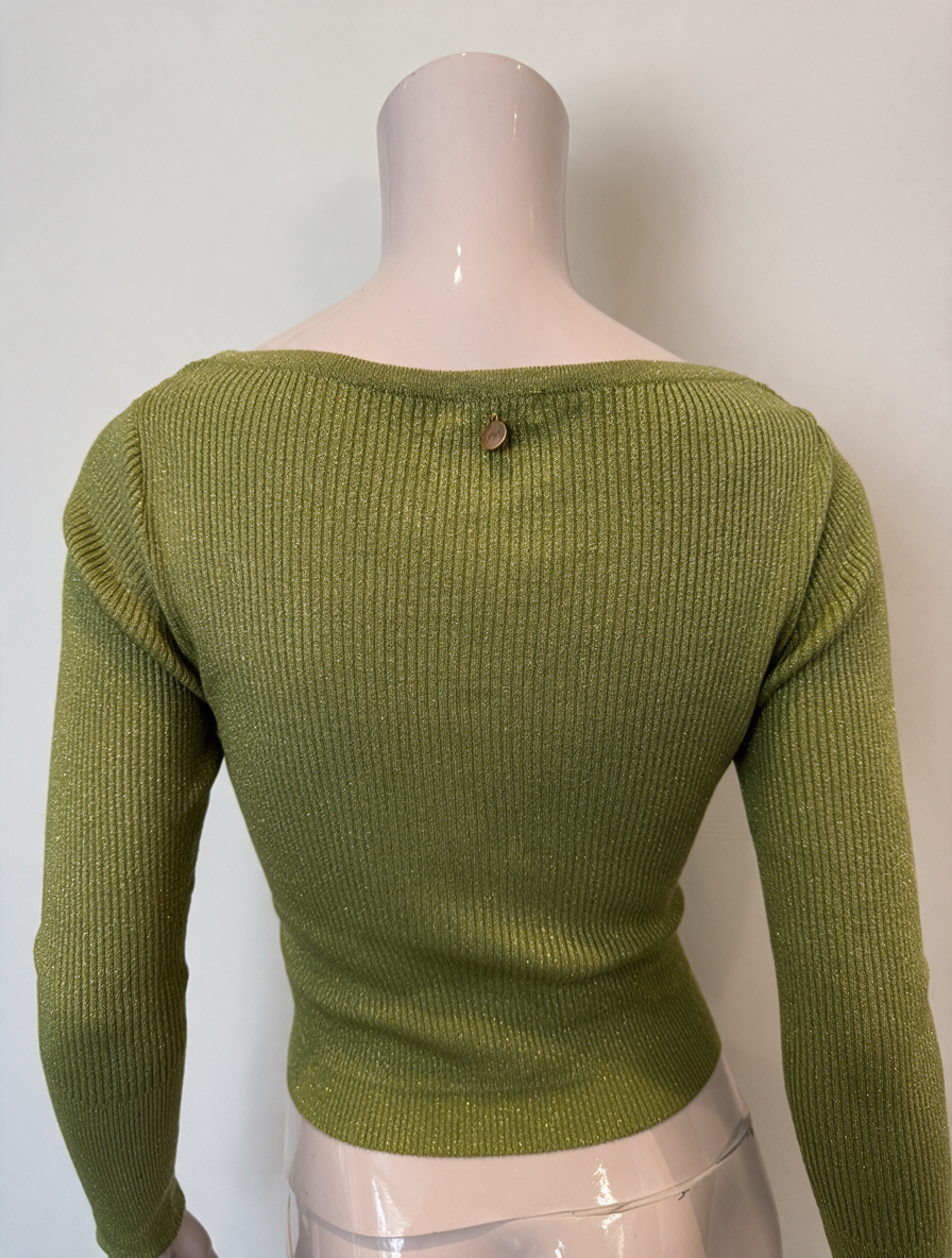 FRACOMINA - Vest - groen, ribgebreid, wikkelmodel - S
