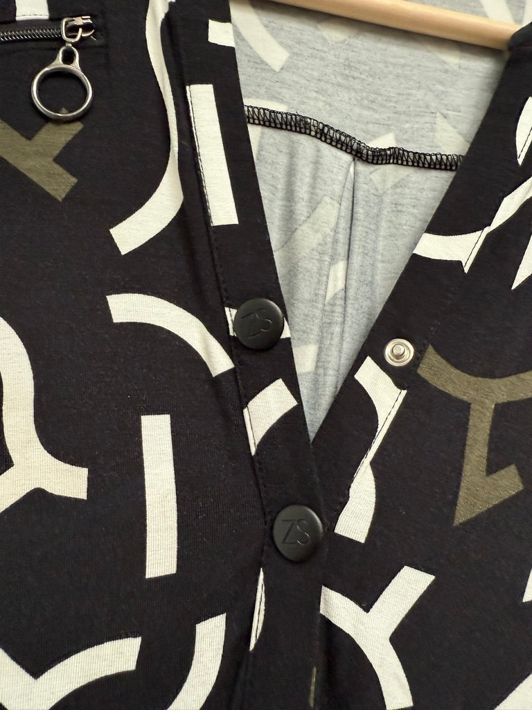 ZOSO - Tuniek - abstracte print, ritsdetails op de schouders, lange mouwen - M