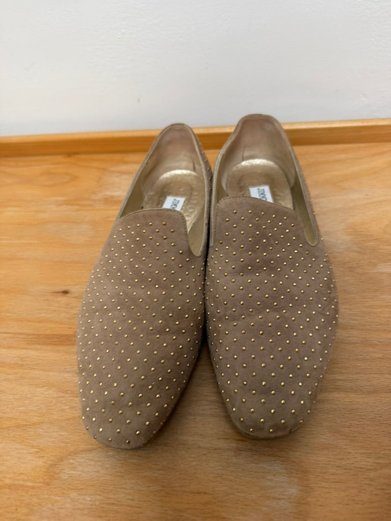 Jimmy Choo - Schoenen - suède, taupe, goudkleurige studs