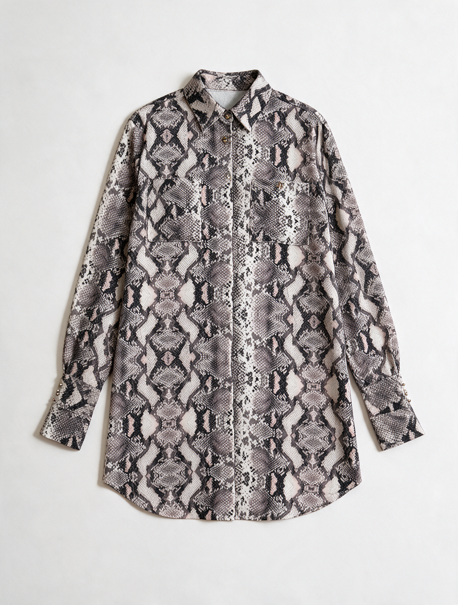 JOSH V - Blouse/tuniek - slangenprint, knoopsluiting - M