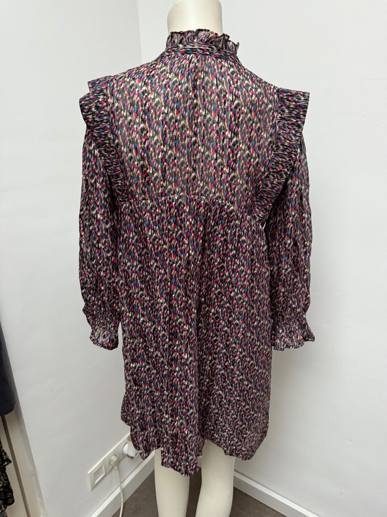 ba&sh - Jurk - all-over print, striksluiting, 3/4 mouw - S