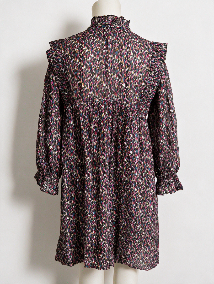 ba&sh - Jurk - all-over print, striksluiting, 3/4 mouw - S