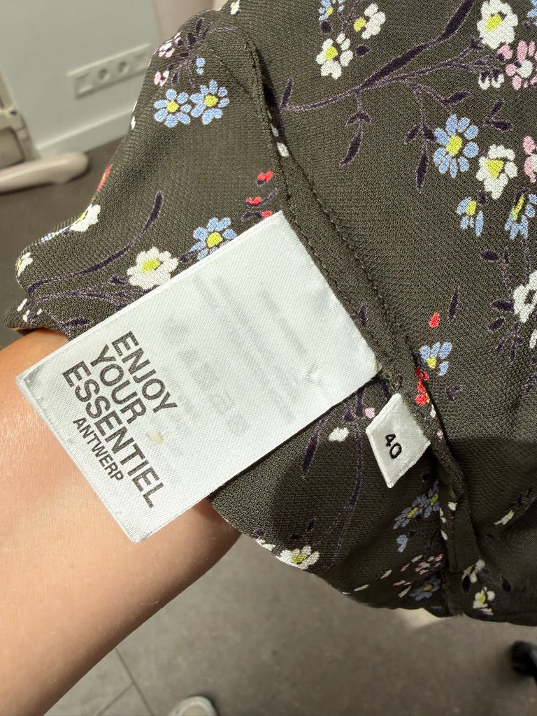 Essentiel Antwerp - Blouse - groen, bloemenprint, ruche - maat 40
