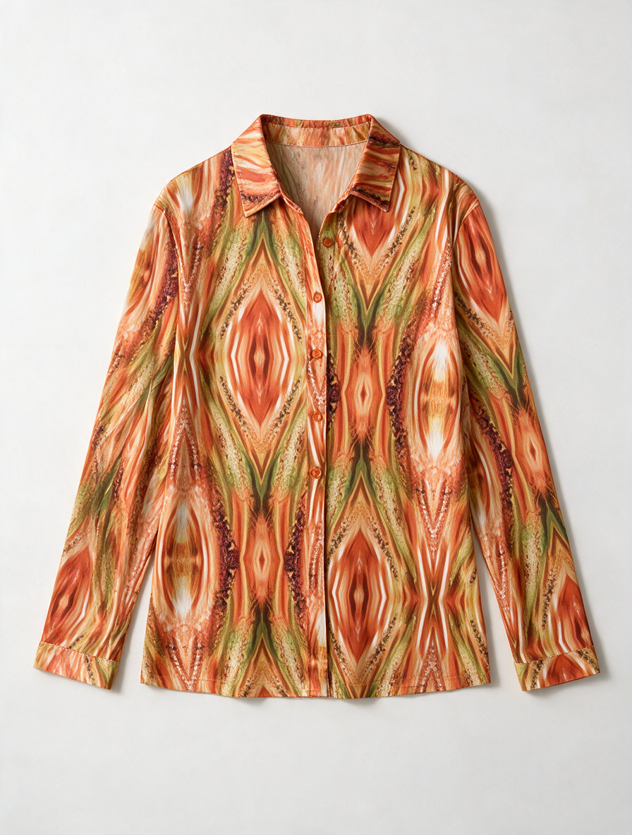 Angelle Milan - Blouse - oranje/groen/geel, all-over patroon, losvallend - XL