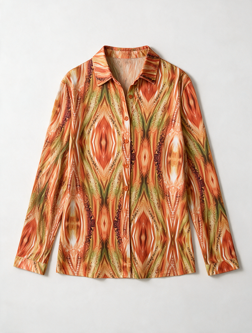 Angelle Milan - Blouse - oranje/groen/geel, all-over patroon, losvallend - XL
