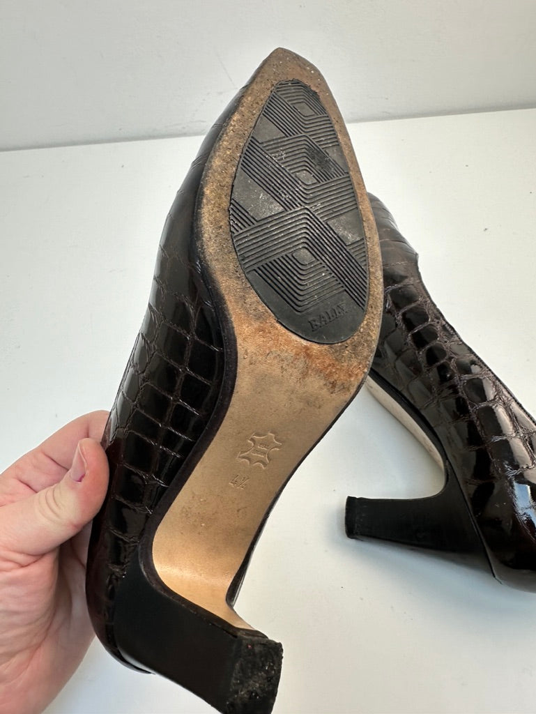 Bally kroko leder donkerbruine pumps maat 37,5