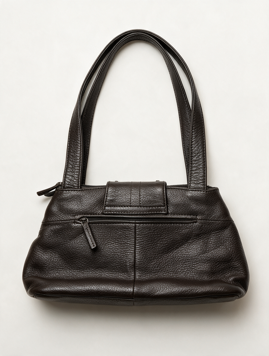 Borella - Handtas - bruin leer, klep met studs, twee schouderbanden