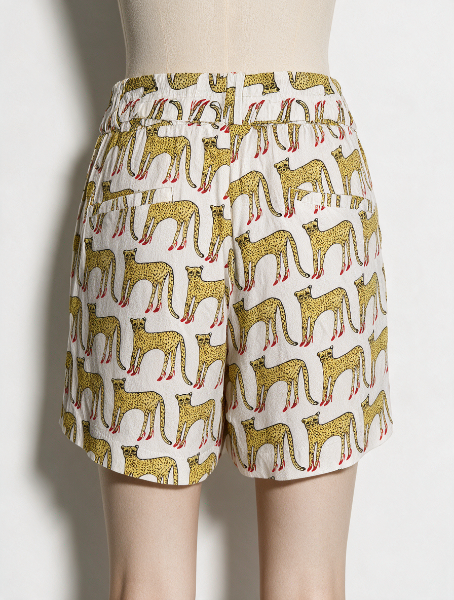 FABIENNE CHAPOT - Short - dierenprint, elastische tailleband, strikceintuur - S