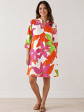 mbyM Jurk maat L Wit met oranje, roze en groen