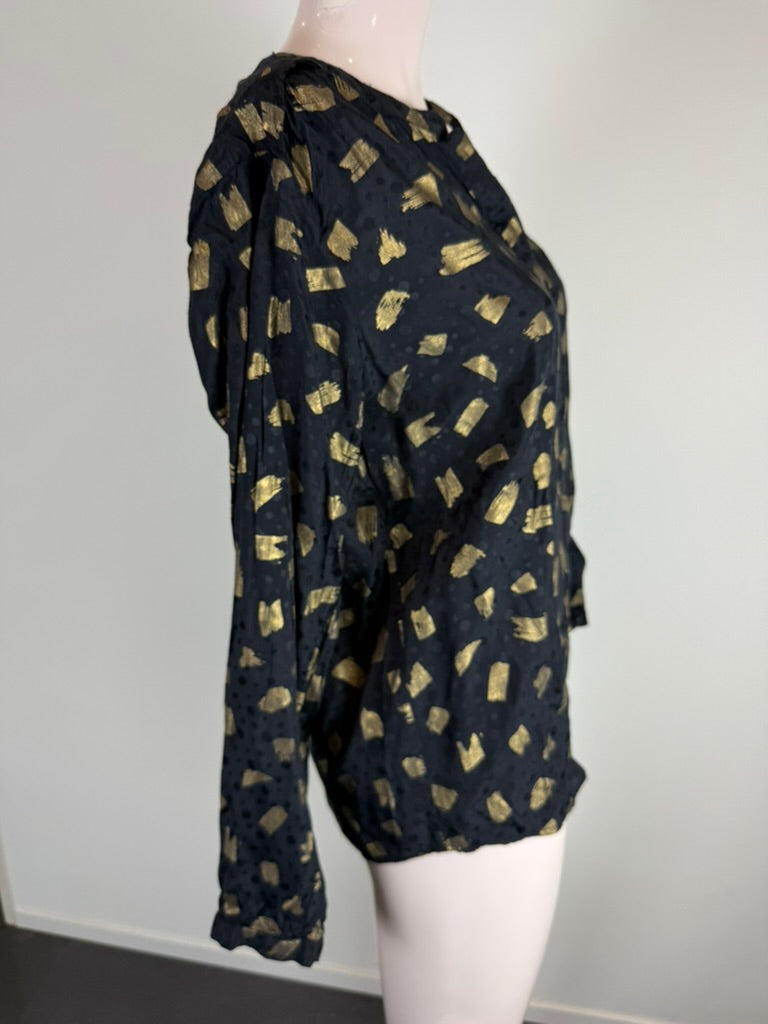 Fabienne Chapot - Blouse - zwart met goud, abstract patroon, verborgen knoopsluiting - L