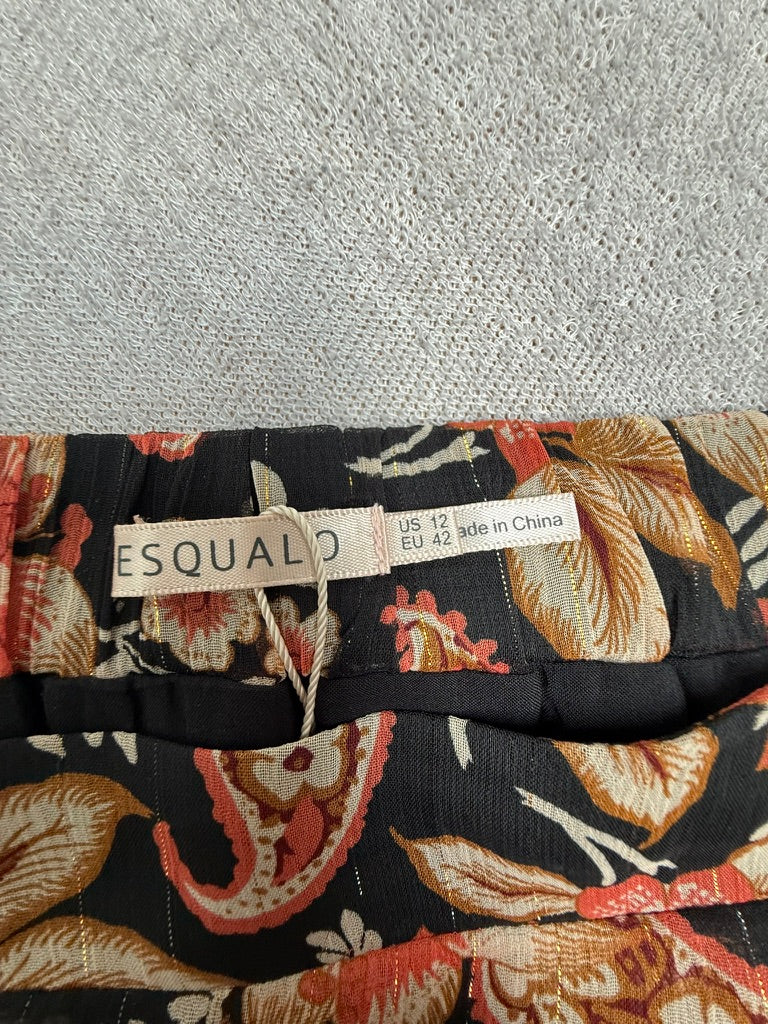 ESQUALO - Rok - zwart met bloemenprint, kanten zoom, midi lengte - 42