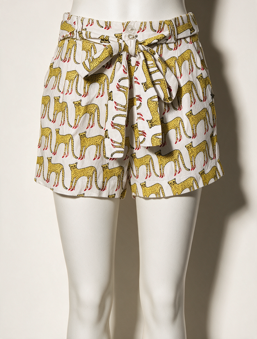 FABIENNE CHAPOT - Short - dierenprint, elastische tailleband, strikceintuur - S