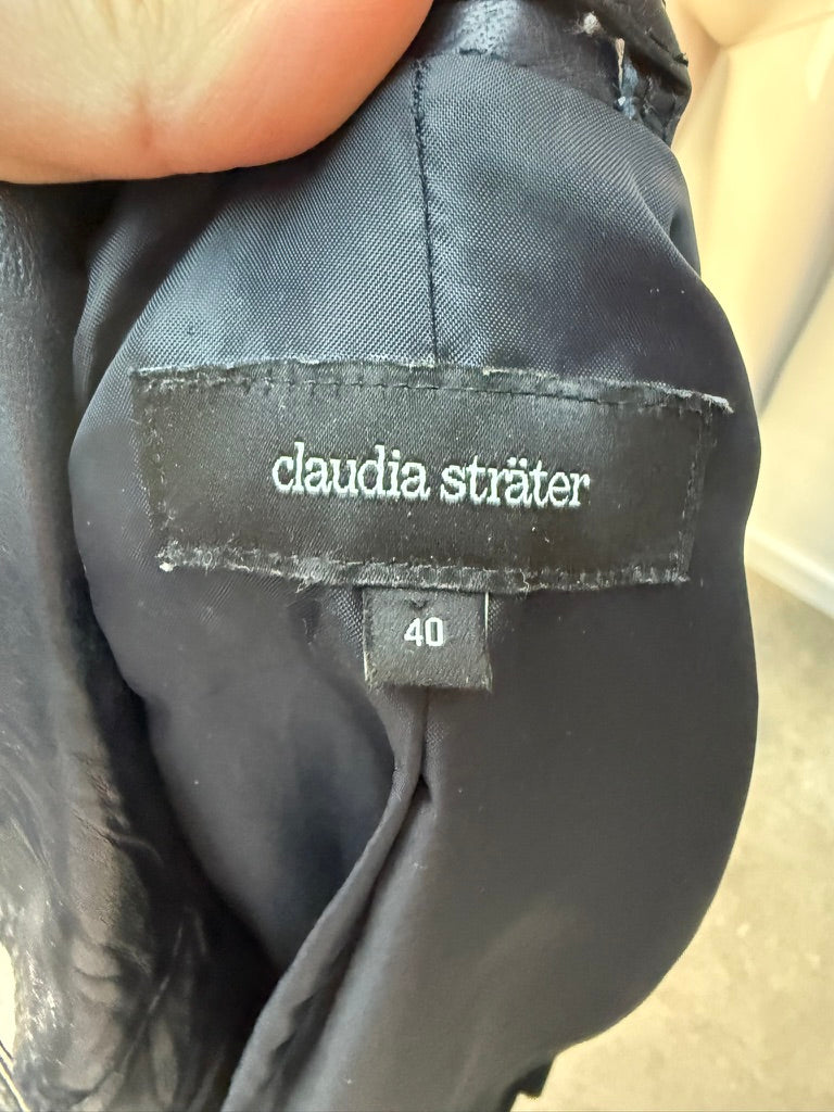 Claudia Sträter - Jasje - donkerblauw, leer, ritssluiting - L