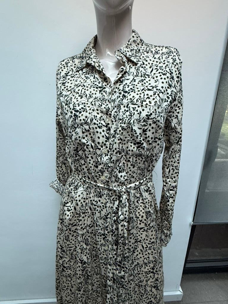 Second Female - Jurk - beige print, doorknoopsluiting, ceintuur - M