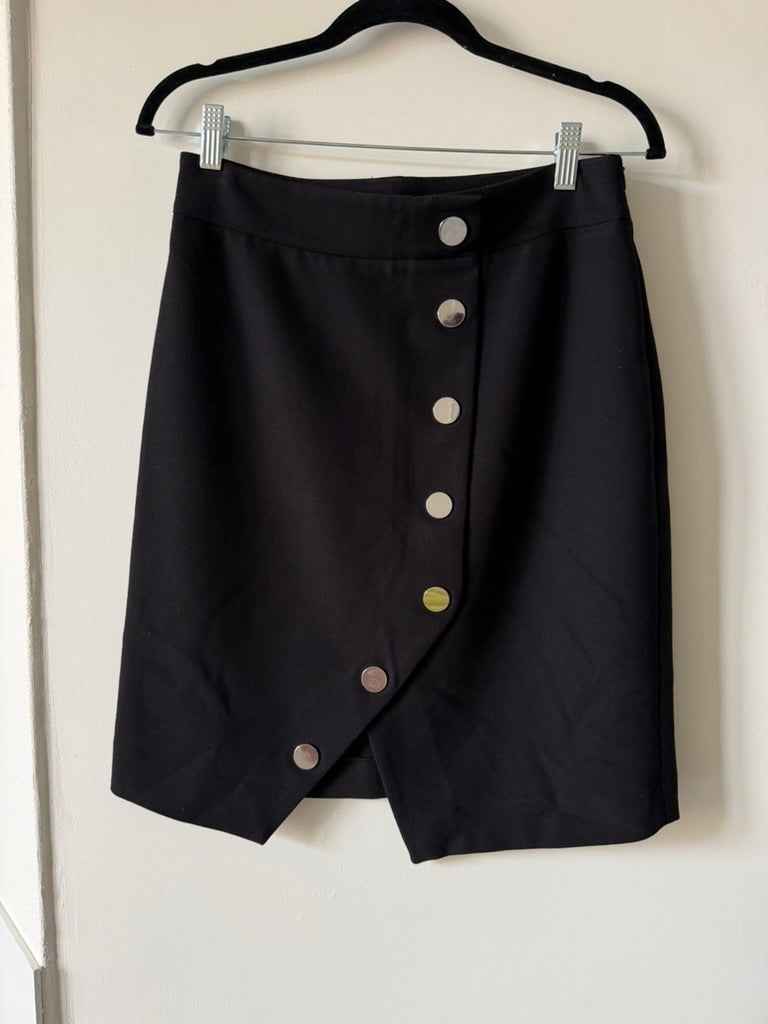 Maje - Rok - zwart, asymmetrische overslag, knoopdetails - L