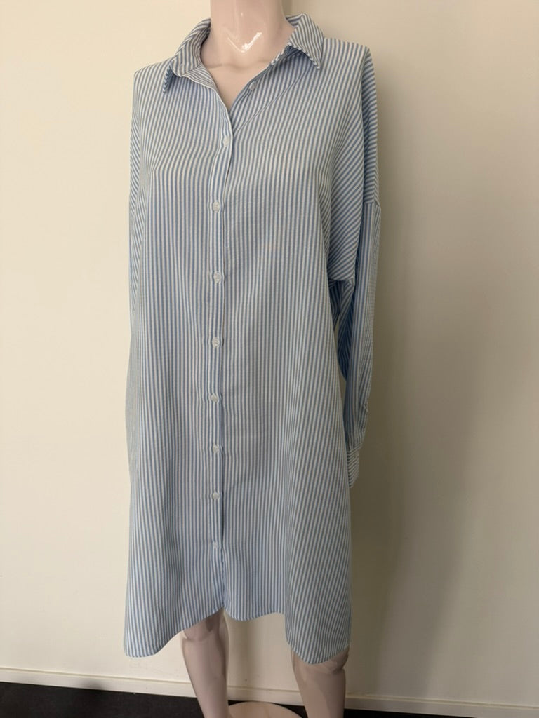 NOUS SOMMES LABELS - Jurk - blauw-wit gestreept, lange mouw, knoopsluiting voor - L