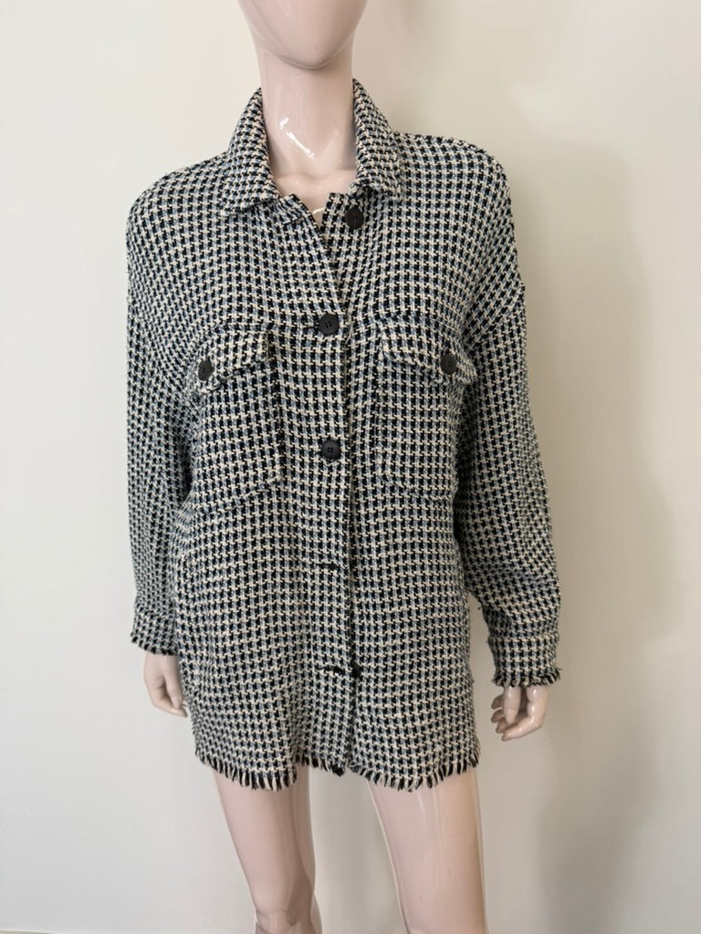 ZARA - Jas - pied-de-poule, oversized pasvorm, knoopsluiting - M