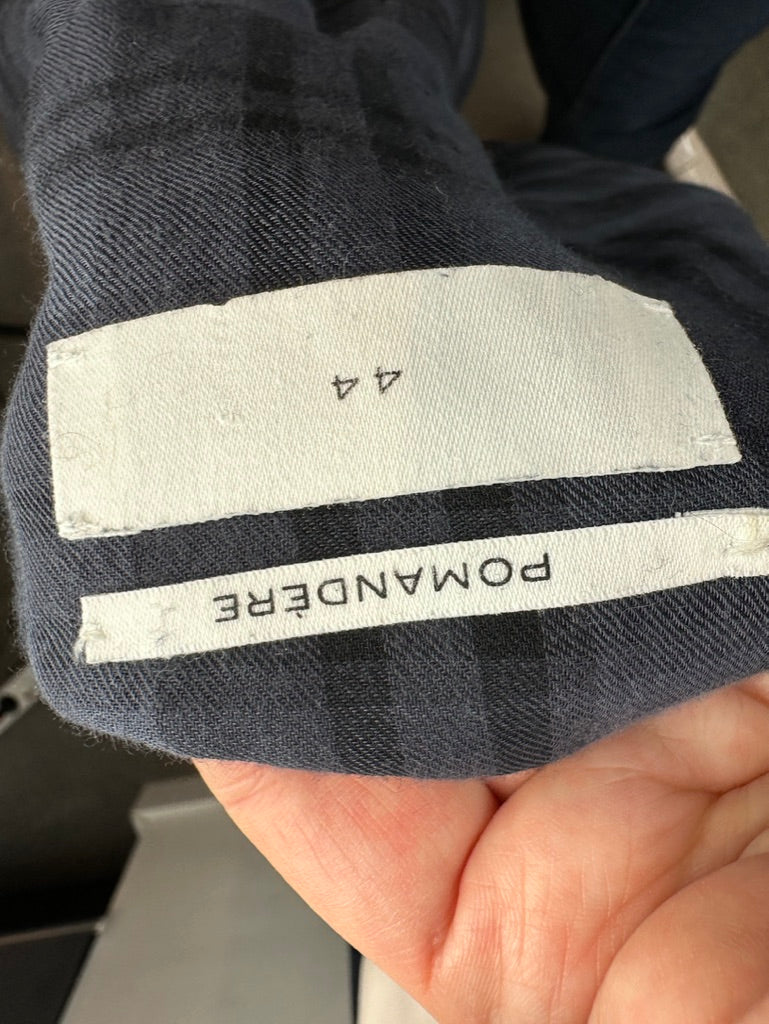 Pomandère - Blouse - grijs-blauw ruitpatroon, 100% katoen, volledige knoopsluiting - IT44 - NL40