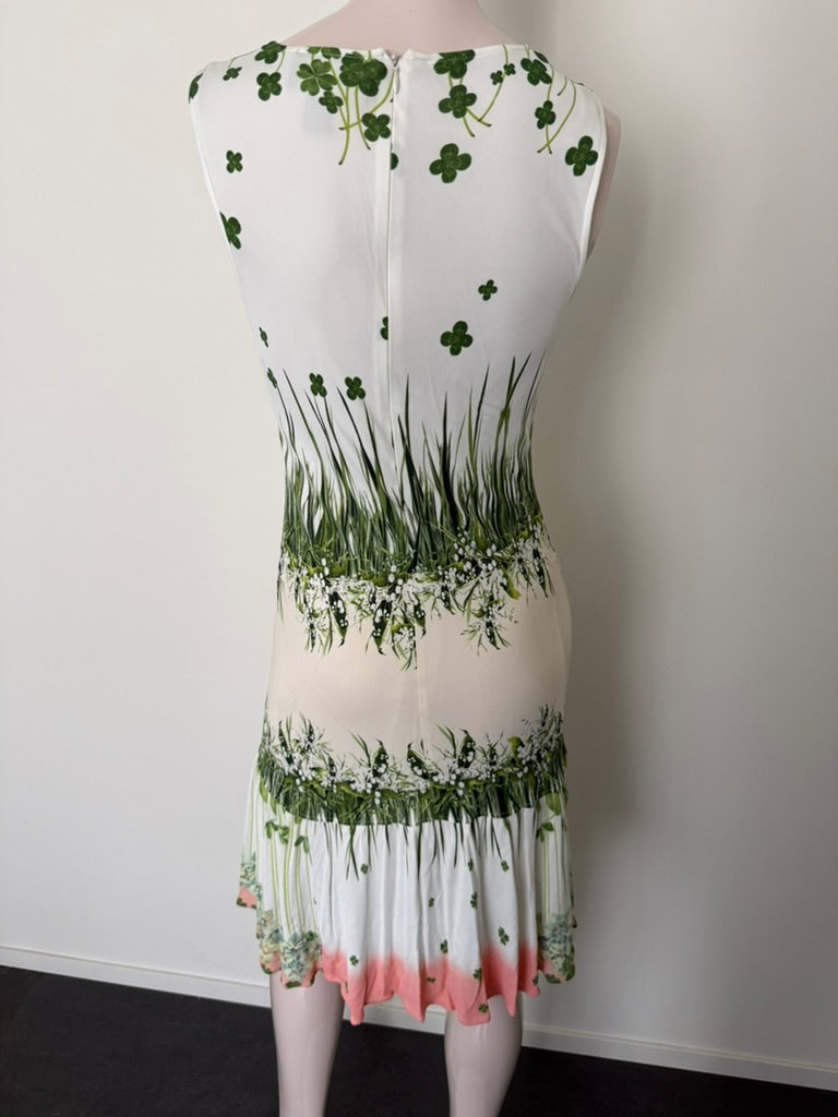 CLASS ROBERTO CAVALLI - Jurk - mouwloos, bloemenprint, roze rand aan zoom - XL