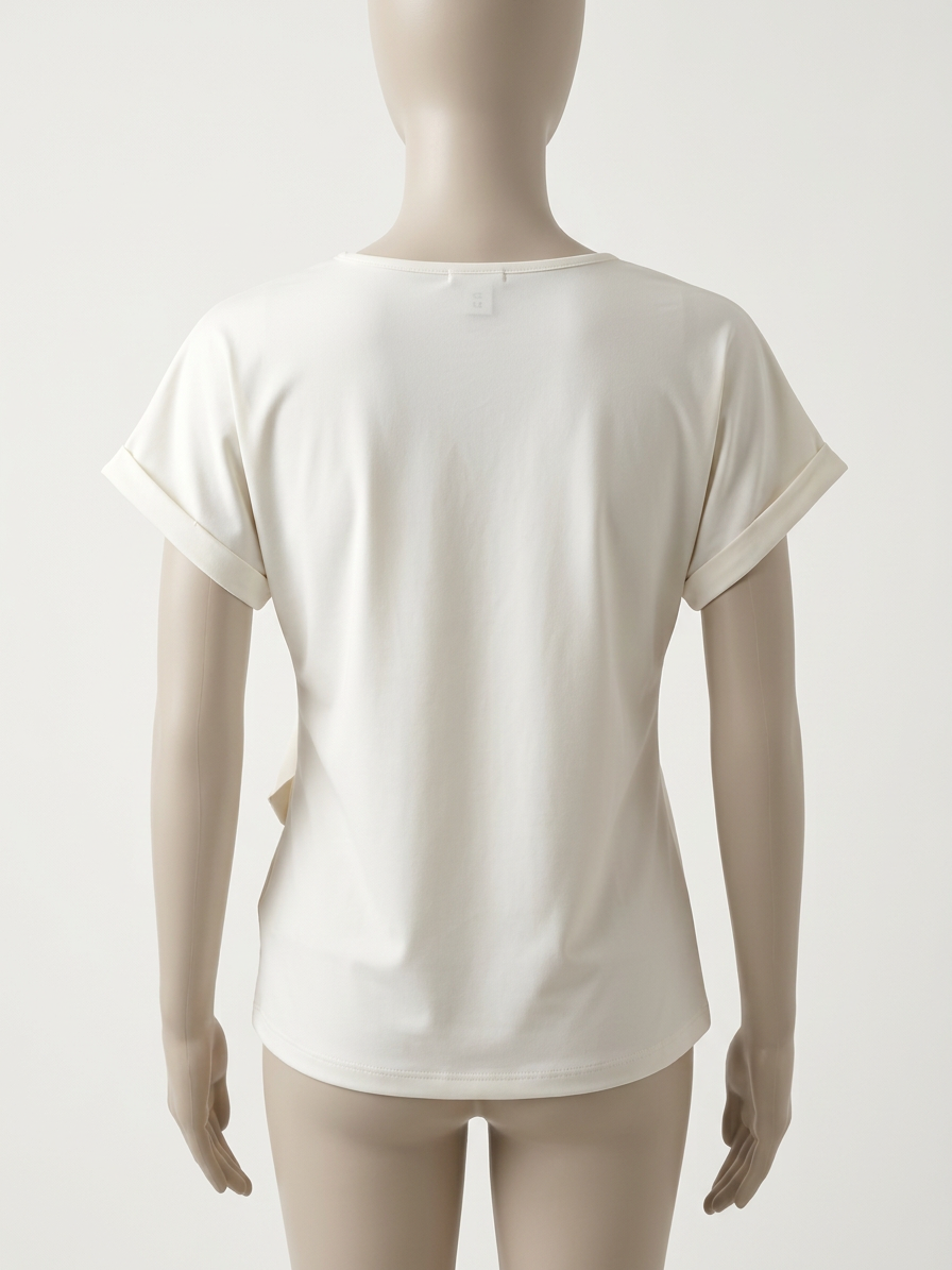 AIME - Blouse - crème, strikceintuur, korte mouwen