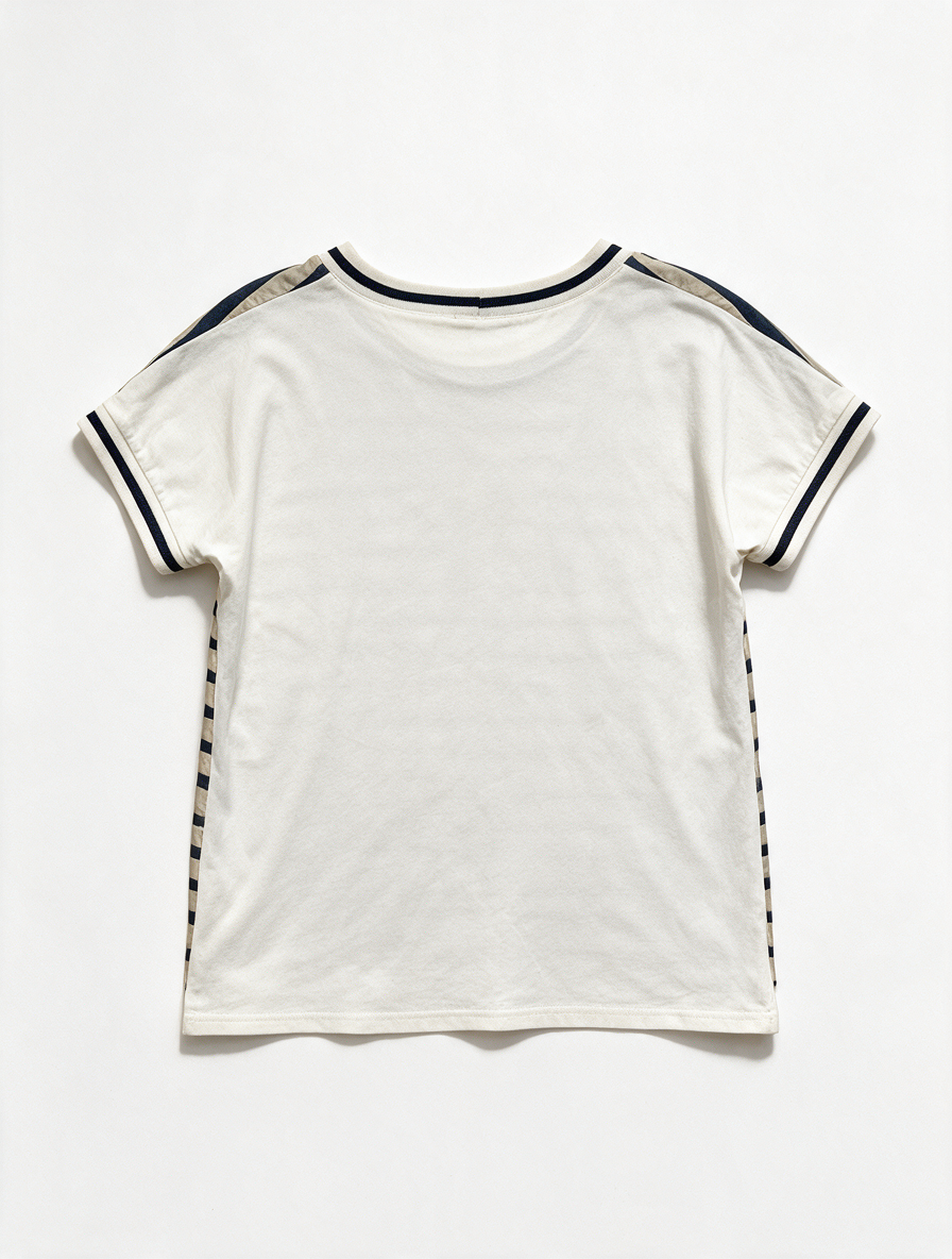 MUCHO! GUSTO! - T-shirt - blauw-wit gestreept, voorzijde zijde, tekstprint - M