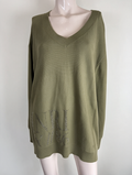 monari - Trui - olijfgroen, V-hals, strass steentjes - XL