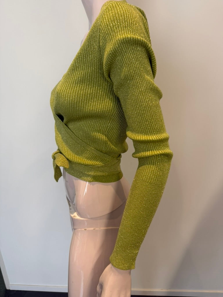 FRACOMINA - Vest - groen, ribgebreid, wikkelmodel - S