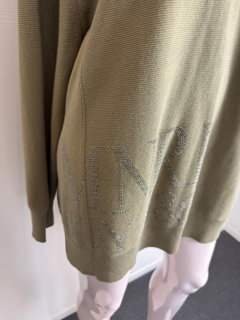 monari - Trui - olijfgroen, V-hals, strass steentjes - XL