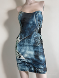 Just Cavalli - Jurk - blauw, denimprint, strapless - XS
