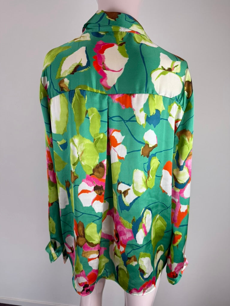 ZARA - Blouse - abstracte bloemenprint, meerkleurig, knoopsluiting - XL