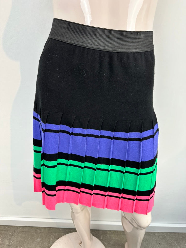 Marc Cain Zwarte Rok met Roze, Groene en Blauwe streep Maat 2