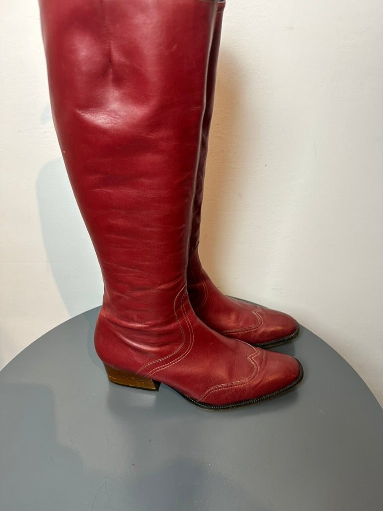 Robert Clergerie Laarzen - rood, glad leer, kniehoge schacht