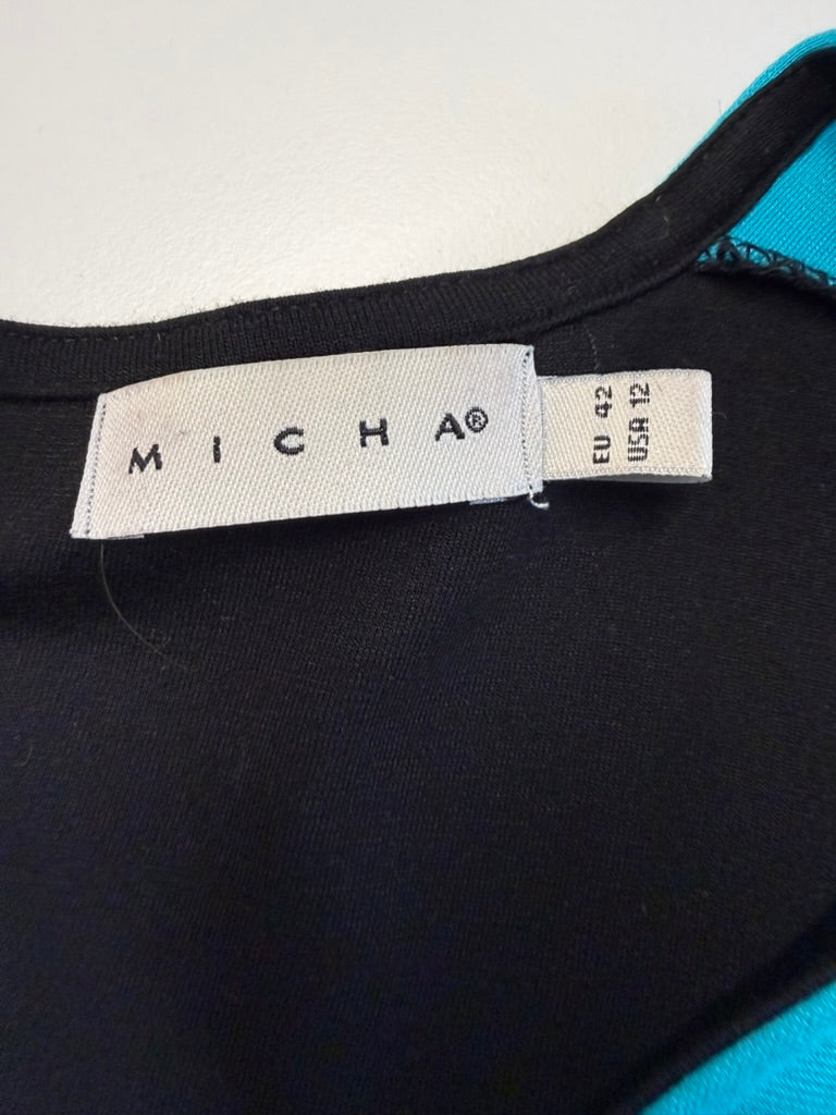 MICHA - Jurk - kleurblok, turquoise/geel/zwart, korte mouw - XL
