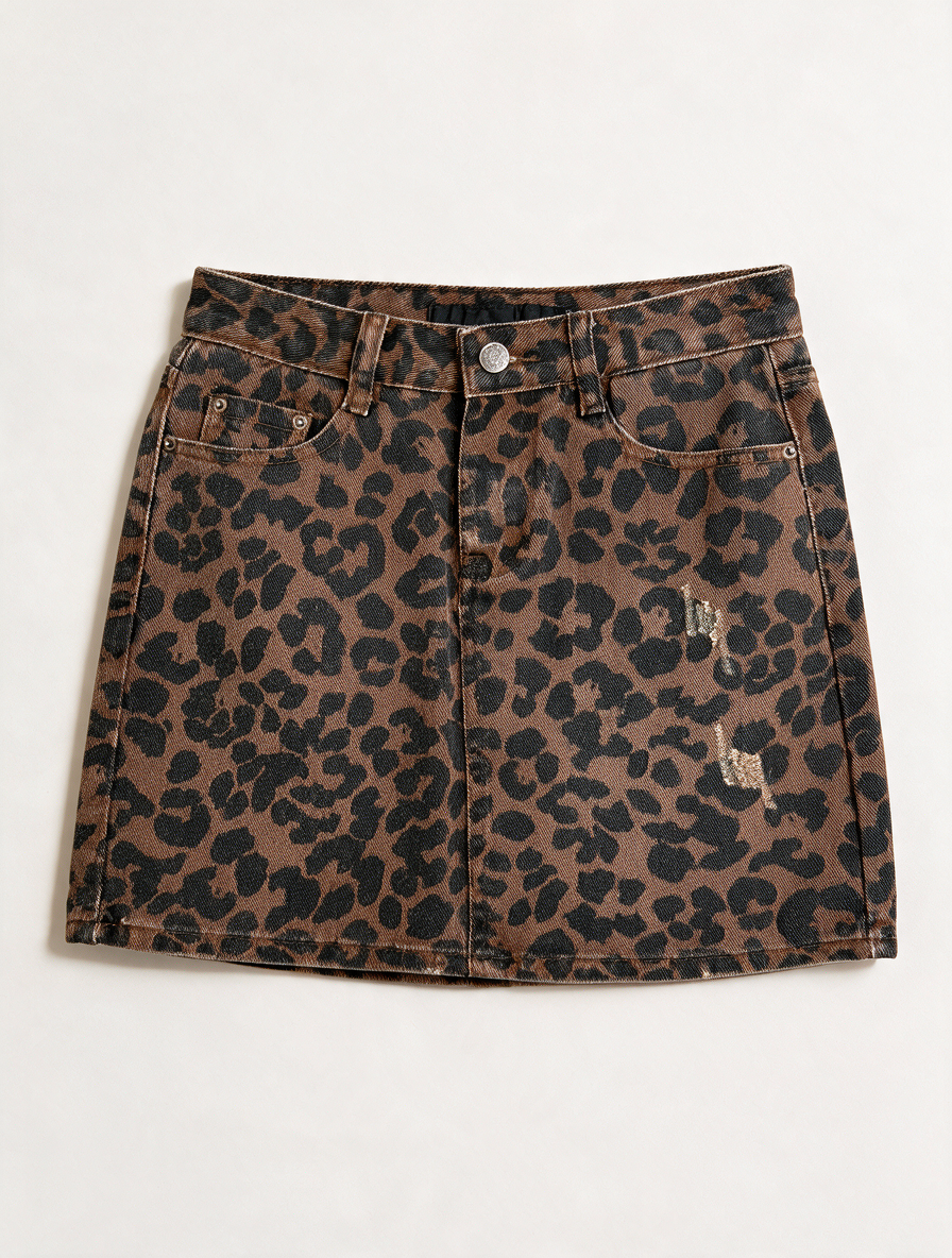 AC FOR AG - Rok - panterprint, denim, knoopsluiting - XS