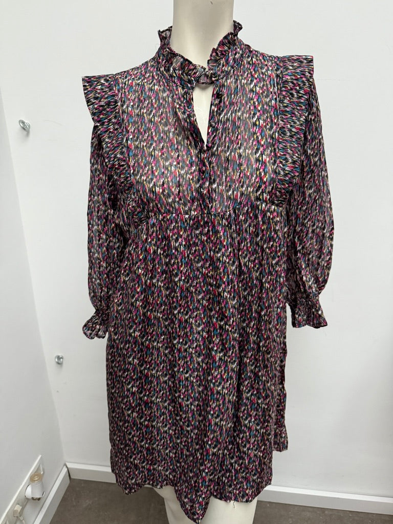 ba&sh - Jurk - all-over print, striksluiting, 3/4 mouw - S