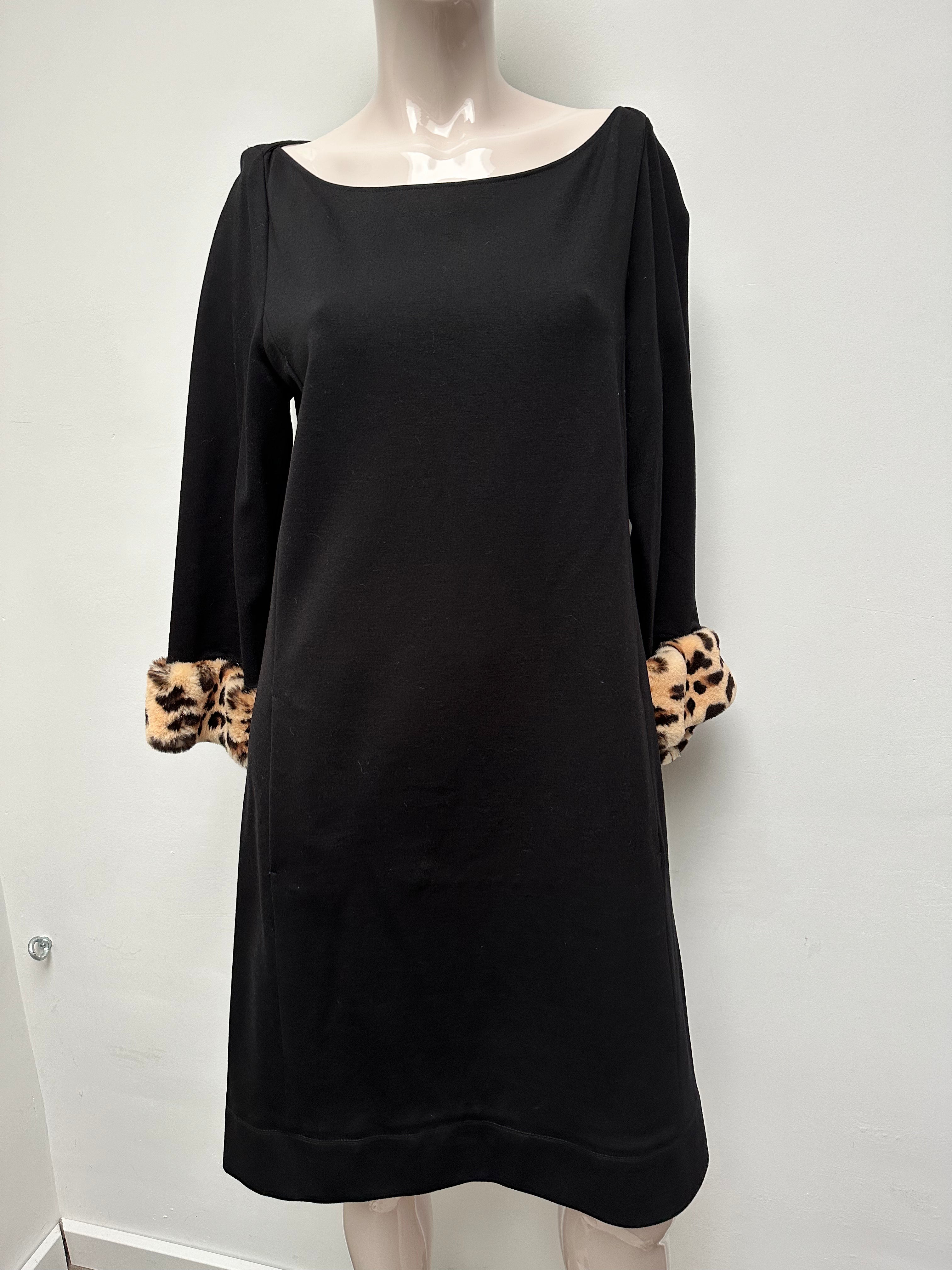 Blumarine zwarte jurk met bonten luipaard details maat 40