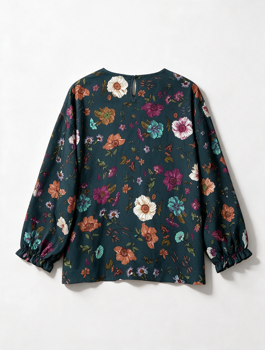 ESSENTIEL ANTWERP - Blouse - donkerblauw, all-over bloemenprint, ronde hals - L