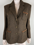 Vintage wollen tweed blazer - scheerwol, bruin gemêleerd, suède accenten - XL