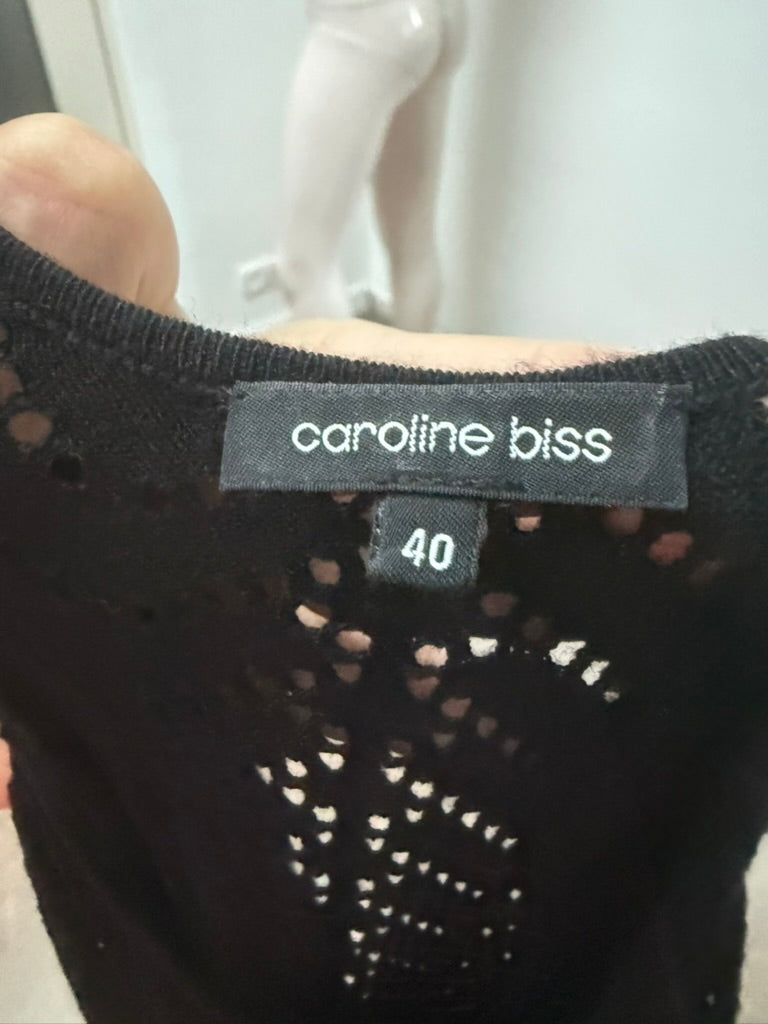 Caroline Biss - Jurk - zwart, gehaakt patroon, strikdetail - L